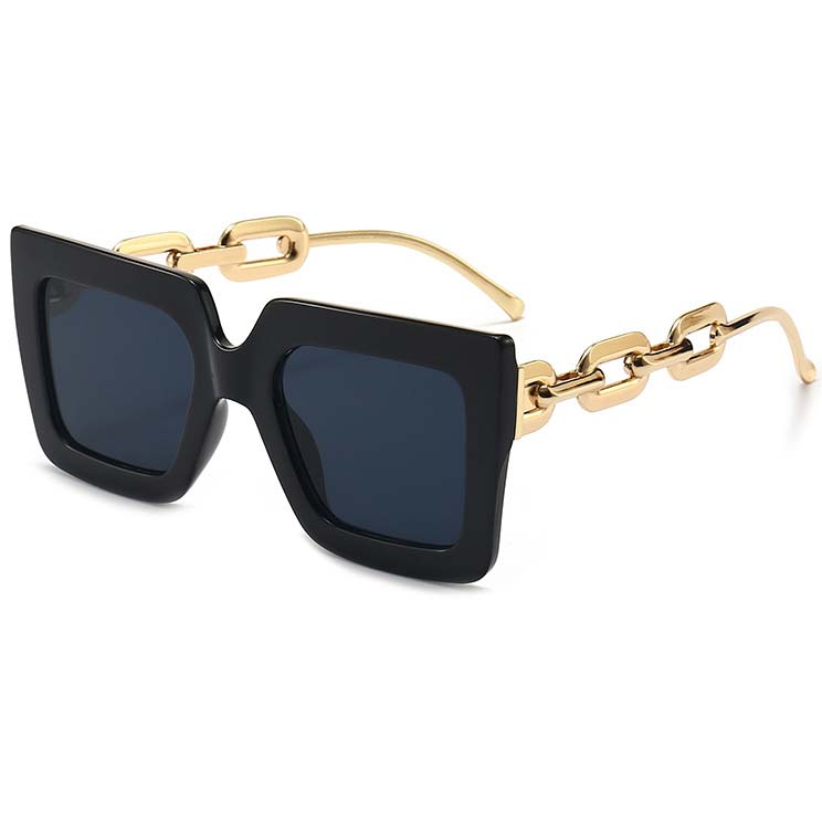 Black Chain Design Large Frame Oversized Sunglasses