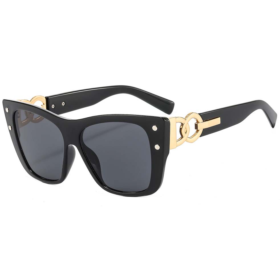 Black Chain Design Rivet Cat Eye Sunglasses