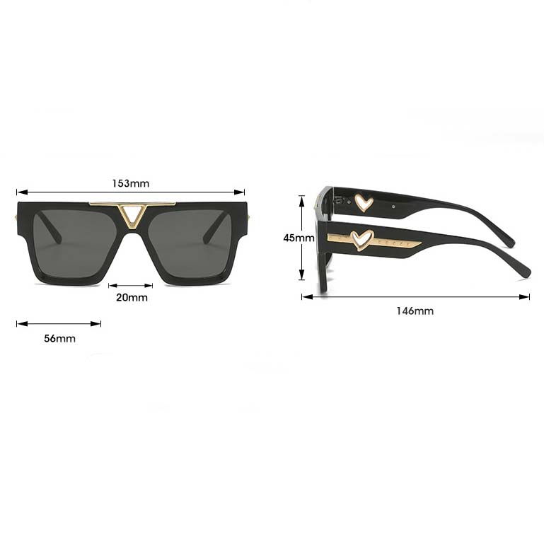 Black accessories,Other accessories,Black Heart Design Hollow Geometric Sunglasses