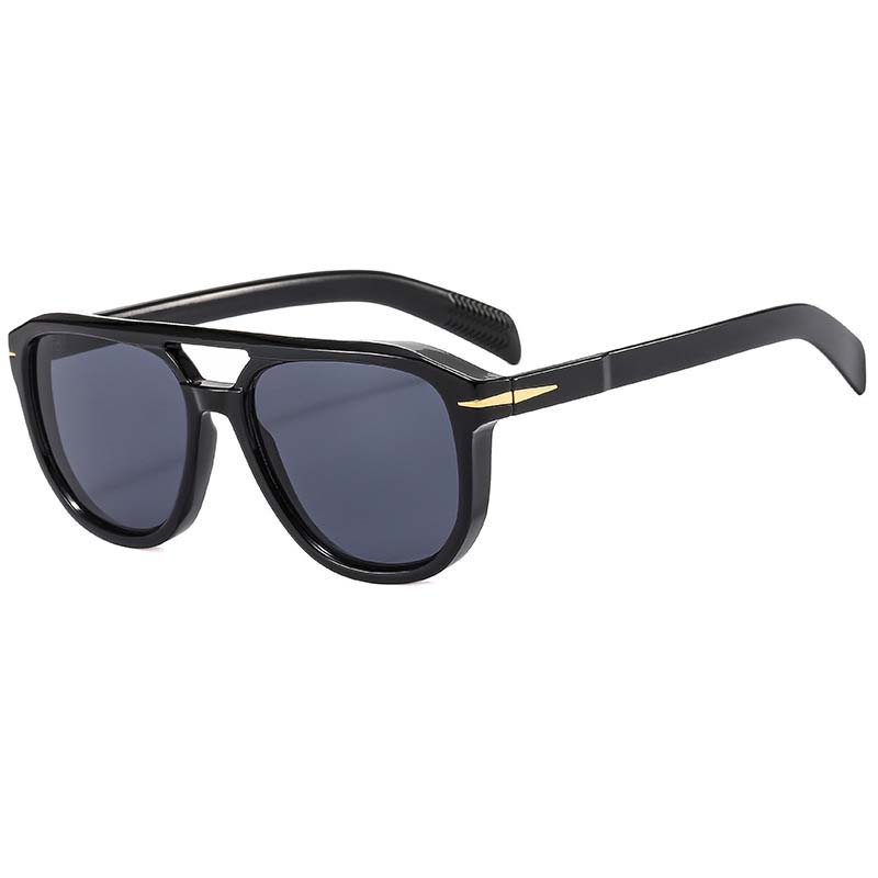 Grey Double Beam Round Geometric Sunglasses
