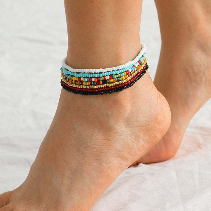 Round Plastic Detail Multi Color Anklet Set