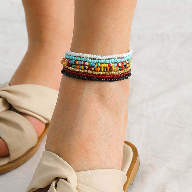 Multi Color jewelry,Geometric jewelry,Round Plastic Detail Multi Color Anklet Set