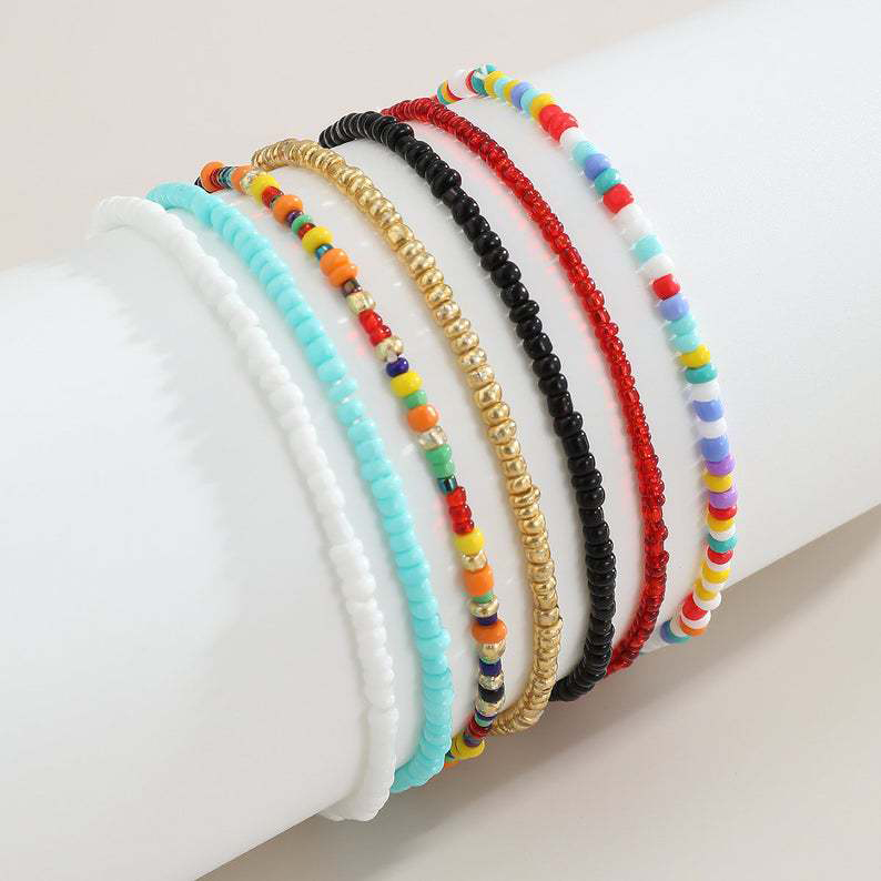 Multi Color jewelry,Geometric jewelry,Round Plastic Detail Multi Color Anklet Set