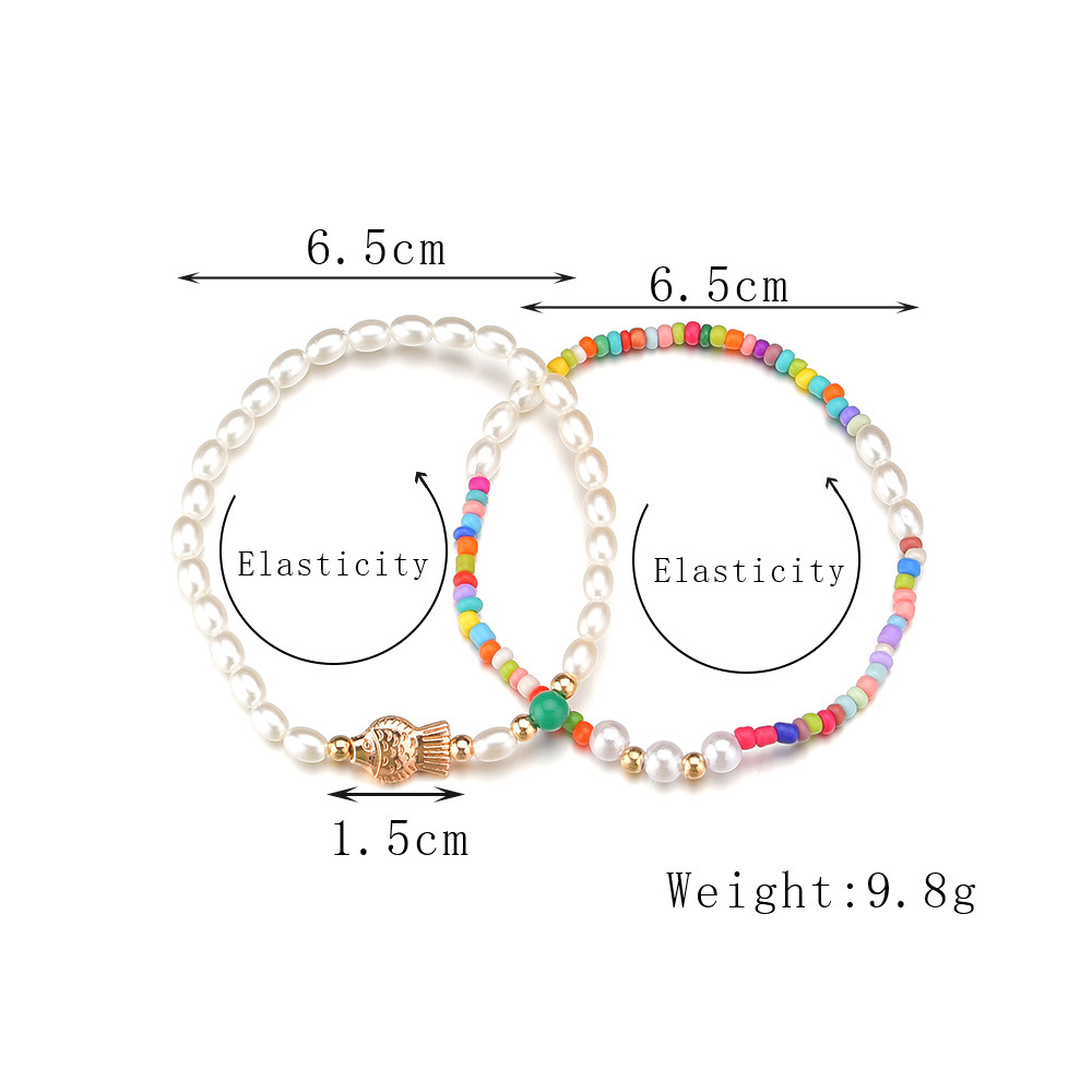 Multi Color jewelry,Geometric jewelry,Animal Print jewelry,Multi Color Pearl Detail Anklet Set