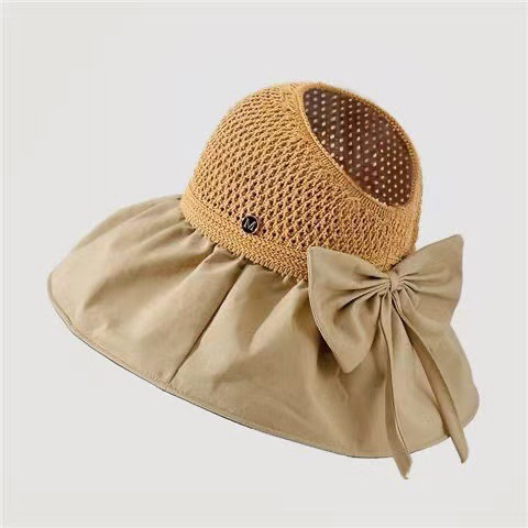 Light Camel Straw Detail Visor Hat