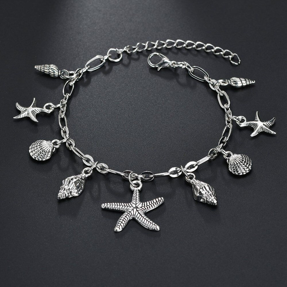 Silver jewelry,Geometric jewelry,Galaxy jewelry,Star Geometric Pattern Metal Detail Silver Anklet