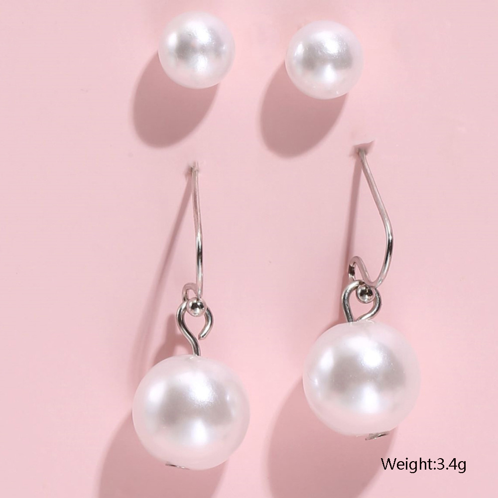White jewelry,Geometric jewelry,Round Pearl Design White Earring Set