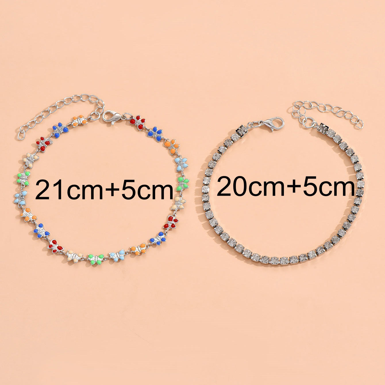 Multi Color jewelry,Geometric jewelry,Animal Print jewelry,Butterfly Geometric Pattern Multi Color Anklet Set