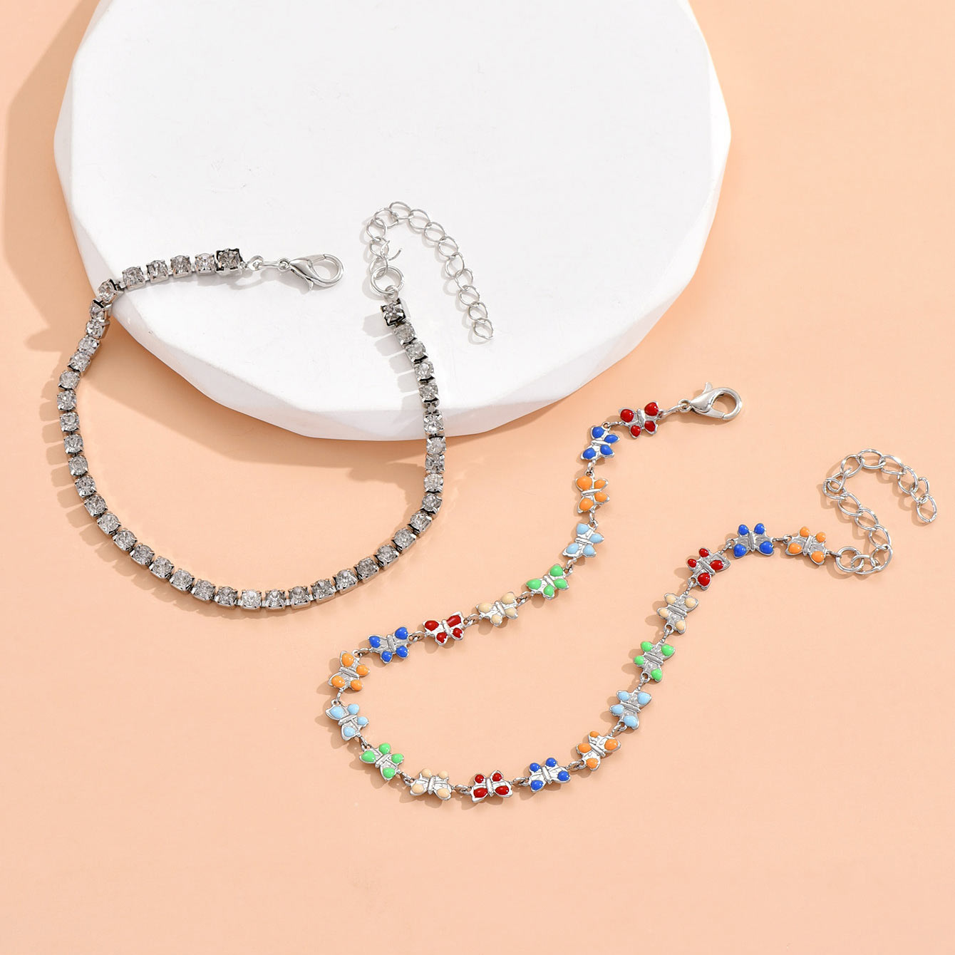 Multi Color jewelry,Geometric jewelry,Animal Print jewelry,Butterfly Geometric Pattern Multi Color Anklet Set