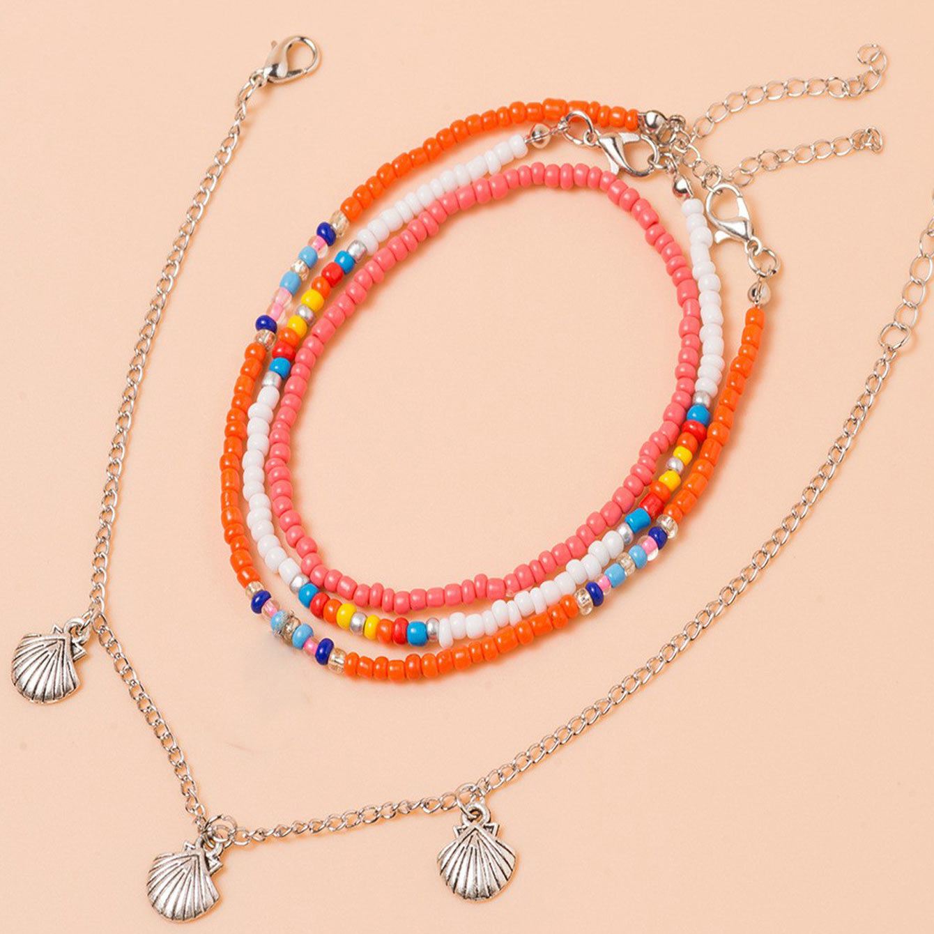 Multi Color jewelry,Rainbow Color jewelry,Geometric jewelry,Multi Color Geometric Pattern Anklet Set