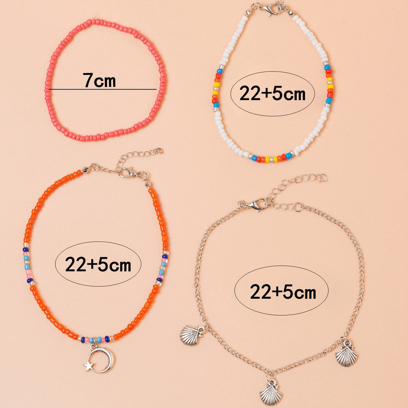 Multi Color jewelry,Rainbow Color jewelry,Geometric jewelry,Multi Color Geometric Pattern Anklet Set