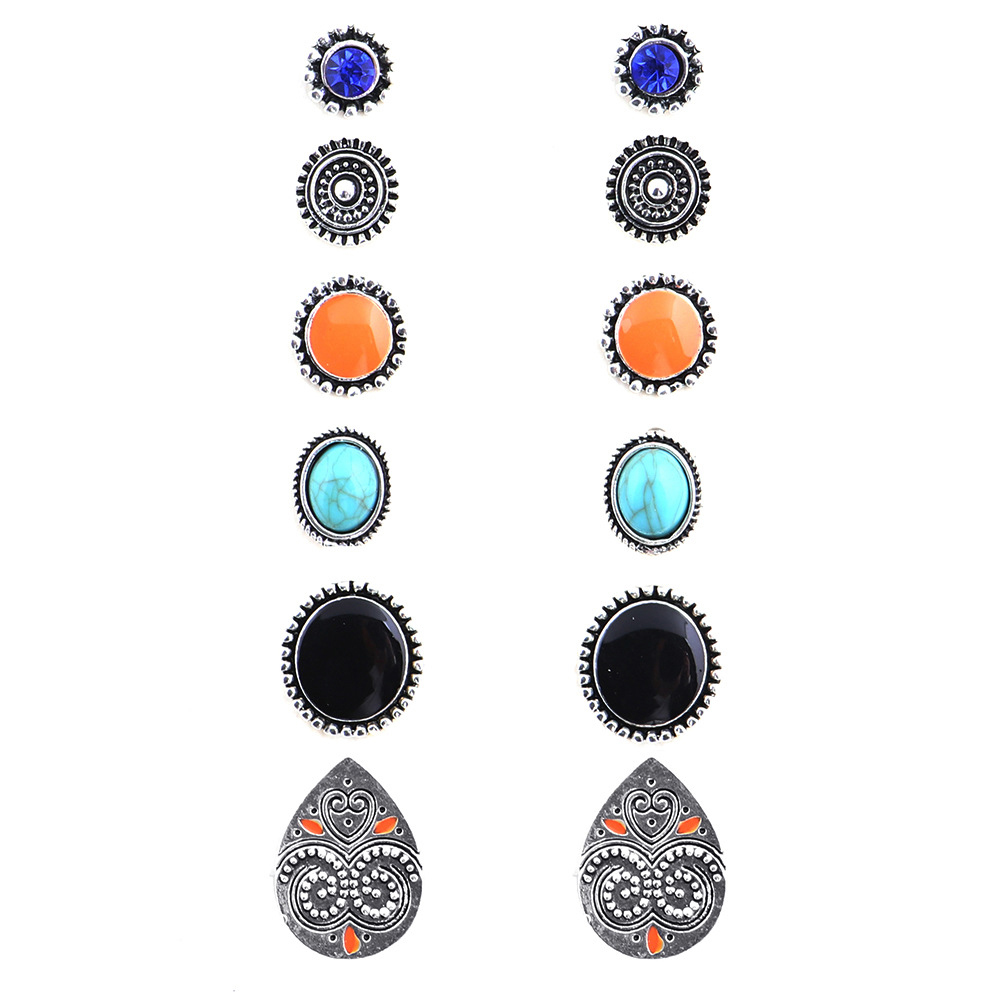 Round Geometric Pattern Multi Color Earring Set