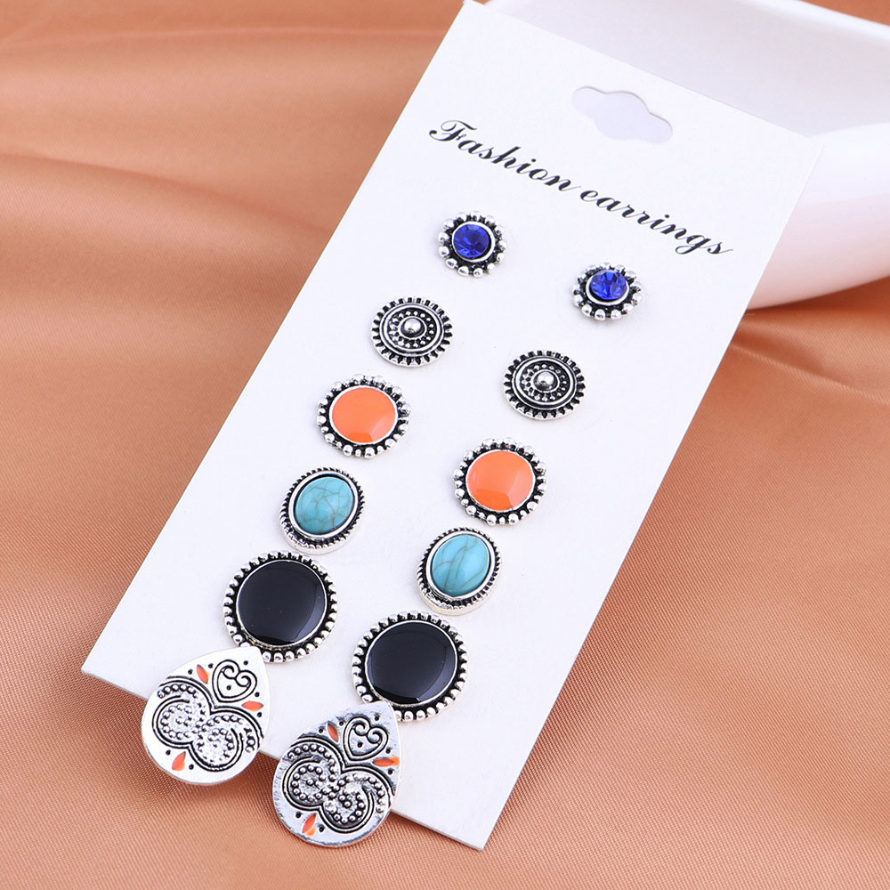 Multi Color jewelry,Geometric jewelry,Heart jewelry,Round Geometric Pattern Multi Color Earring Set