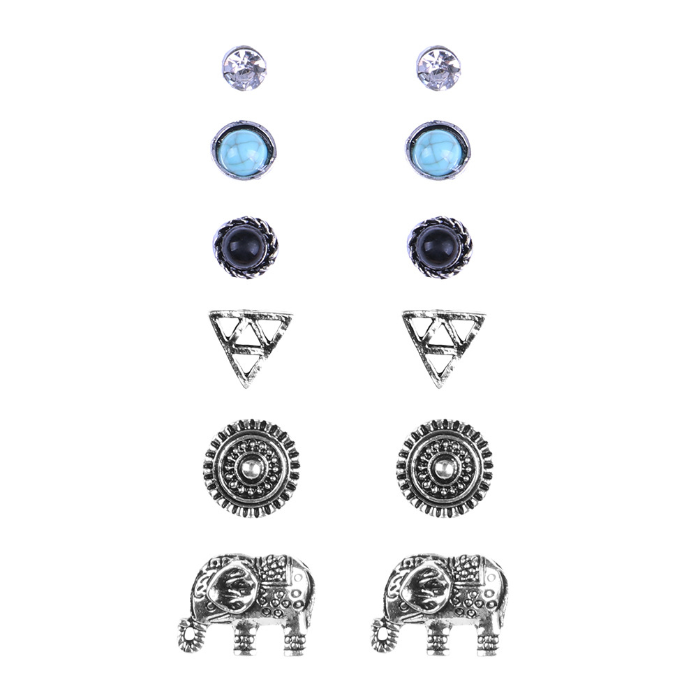 Silver Geometric Pattern Metal Detail Earring Set