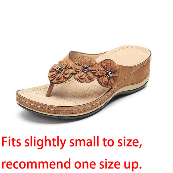 Dark Camel accessories,Plain Color accessories,Low Heel Floral Design Dark Camel Flip Flops