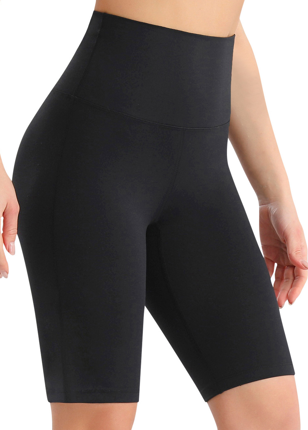 Black bottoms,Plain Color bottoms,Black High Waisted Elastic Waist Short Leggings