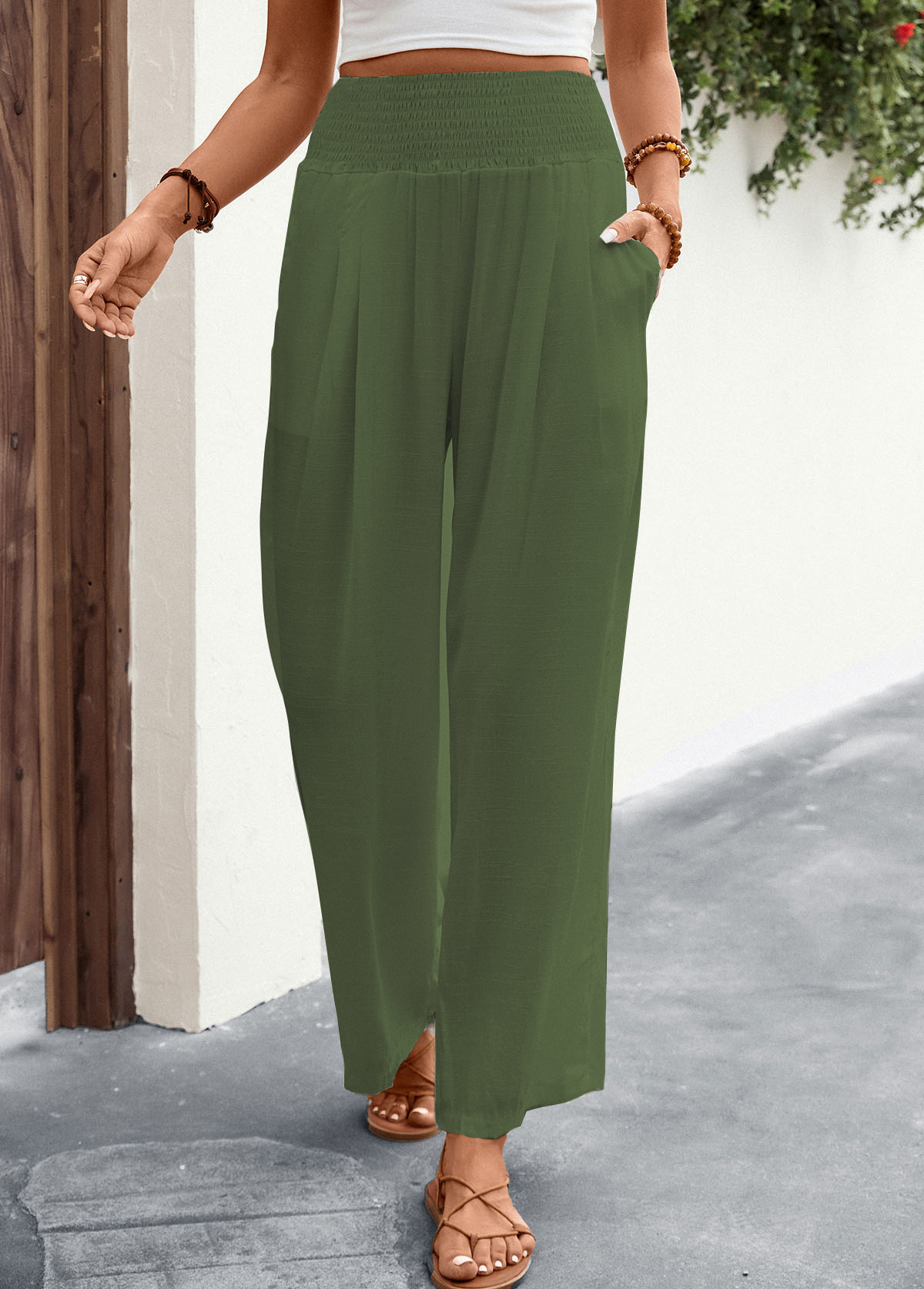 Green swimwear,Plain Color swimwear,Breathable Smocked Green Pocket Cover Up