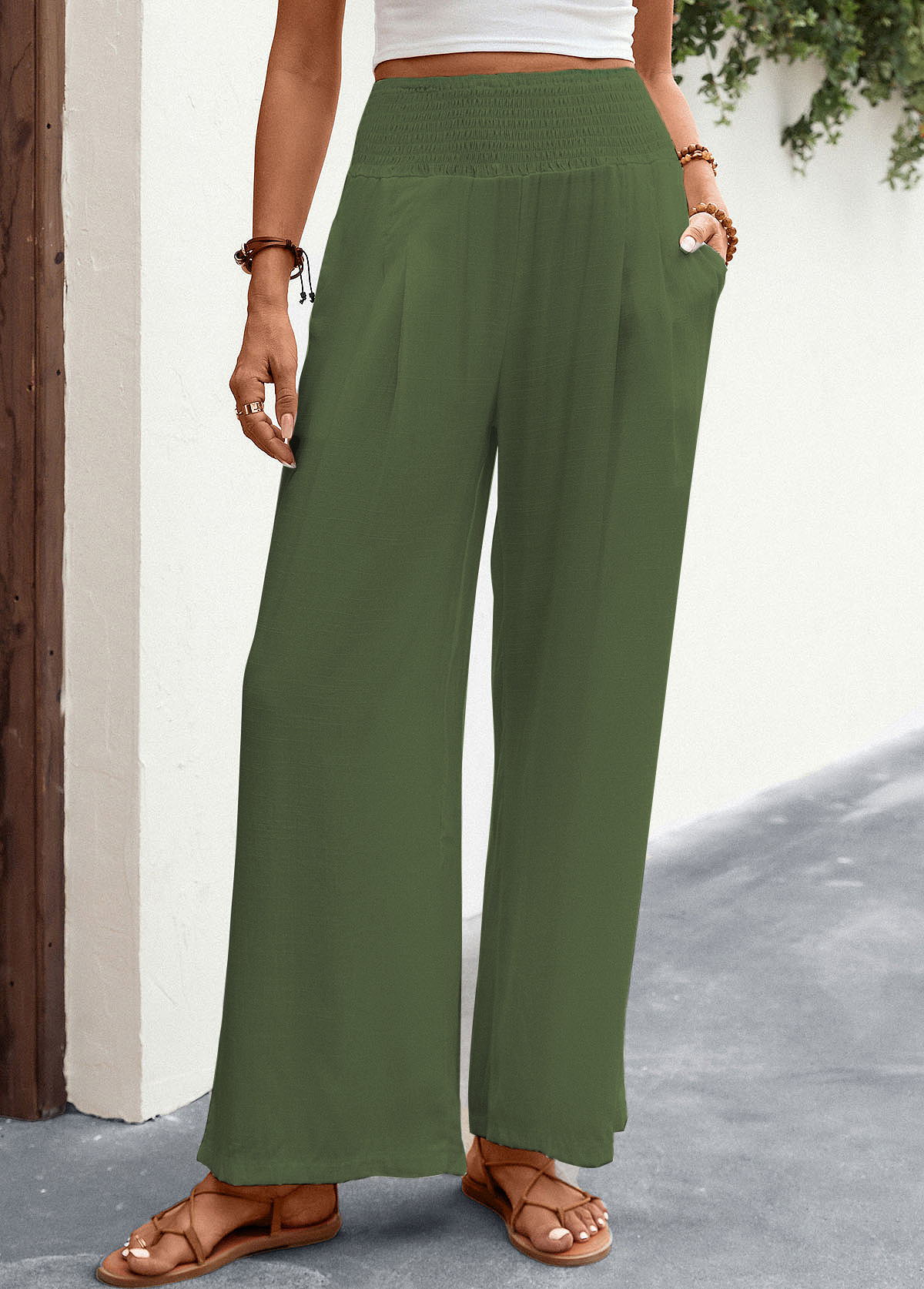 Green swimwear,Plain Color swimwear,Breathable Smocked Green Pocket Cover Up