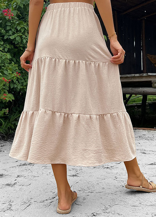 Beige bottoms,Plain Color bottoms,Button Beige Elastic Waist A Line Skirt