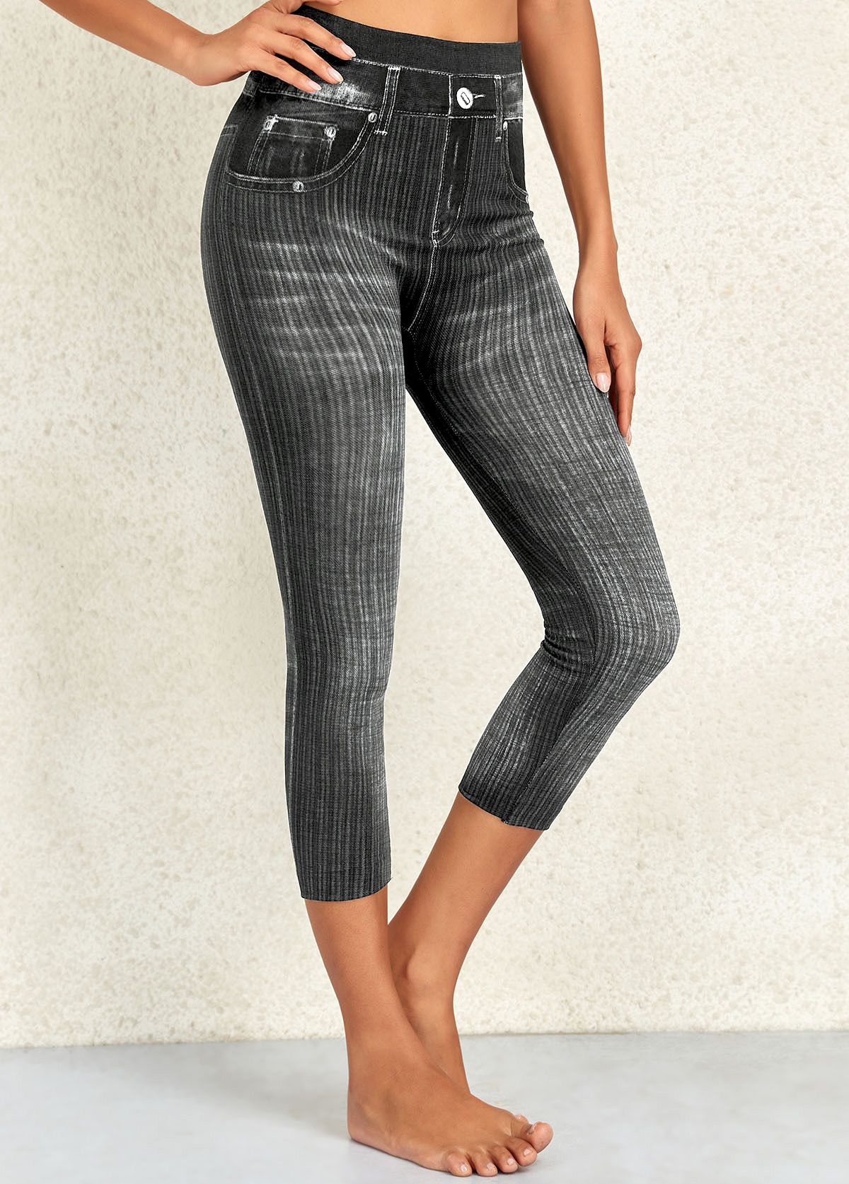 Dark Grey Marl bottoms,Plain Color bottoms,Dark Grey Marl High Waisted Elastic Waist Leggings