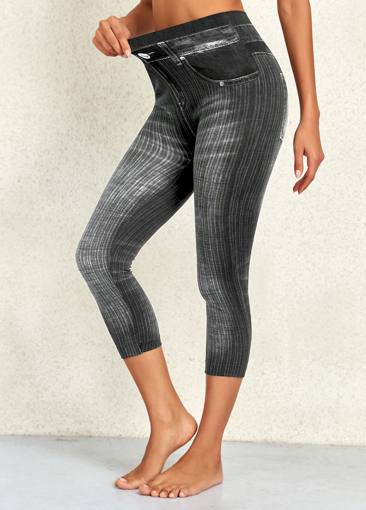 Dark Grey Marl bottoms,Plain Color bottoms,Dark Grey Marl High Waisted Elastic Waist Leggings