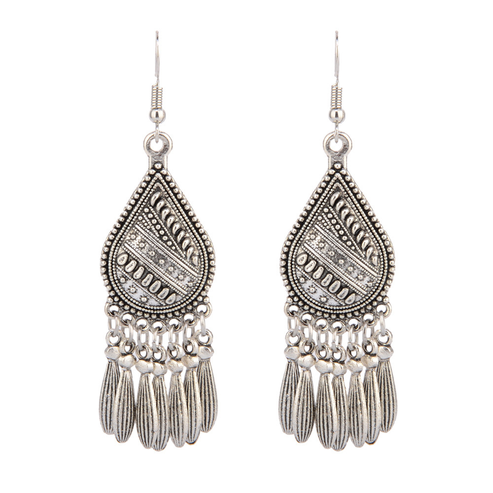 Teardrop Design Silver Metal Detail Earrings