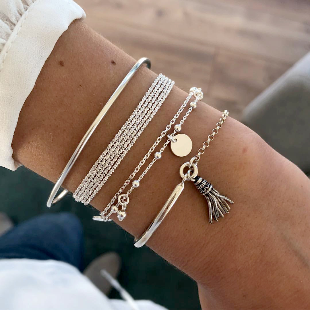 Silver Metal Detail Geometric Pattern Bracelet Set