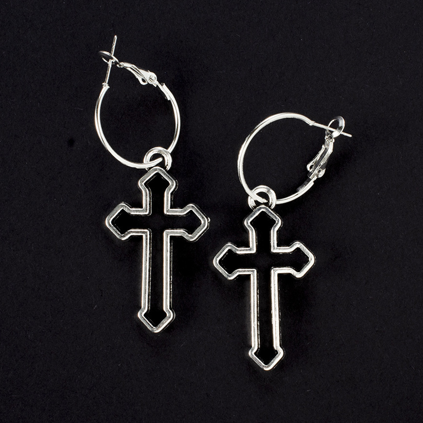 Silver jewelry,Geometric jewelry,Cross Metal Detail Geometric Pattern Silver Earrings