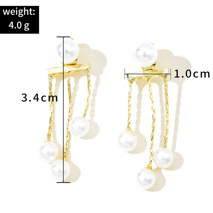 White jewelry,Geometric jewelry,Geometric Pattern White Pearl Detail Earrings