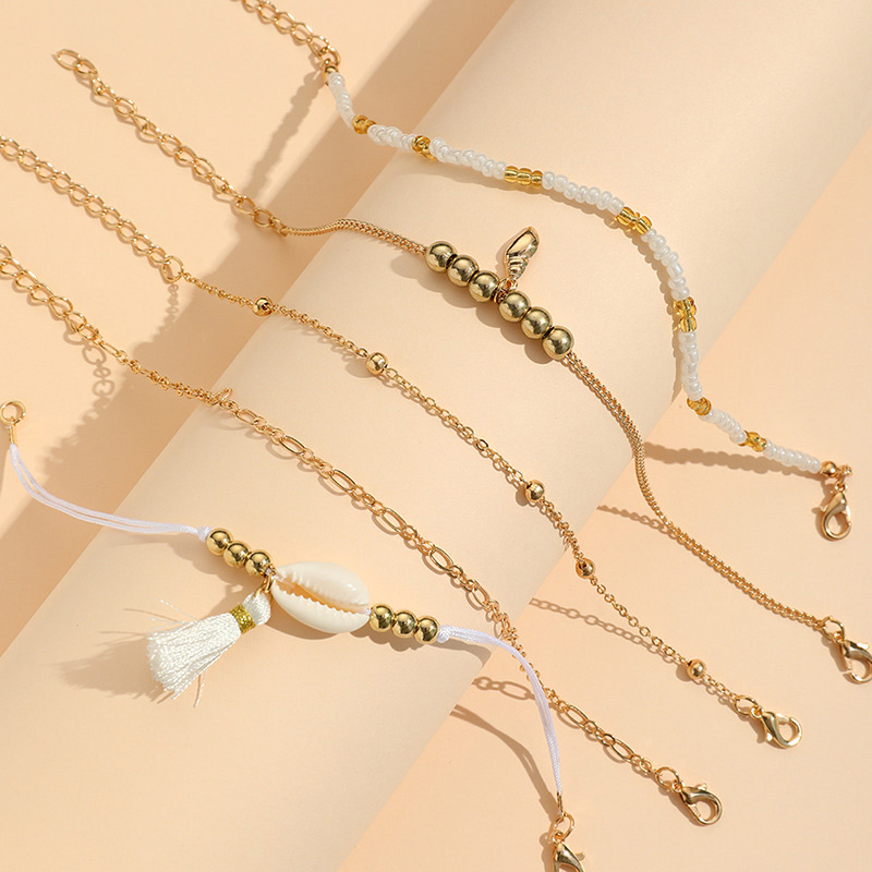 Golden jewelry,Geometric jewelry,Geometric Pattern Tassel Golden Anklet Set