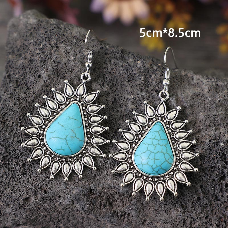Turquoise jewelry,Contrast Color jewelry,Asymmetry Teardrop Turquoise Metal Design Earrings