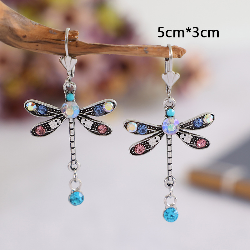 Multi Color jewelry,Contrast Color jewelry,Dragonfly Design Rhinestone Multi Color Earrings