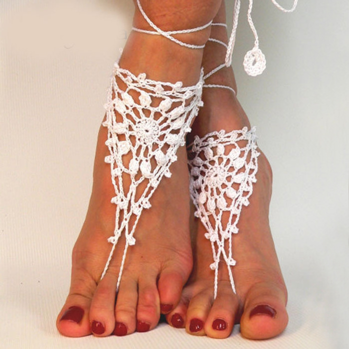 Triangle Lace Up Weave White Anklet Set