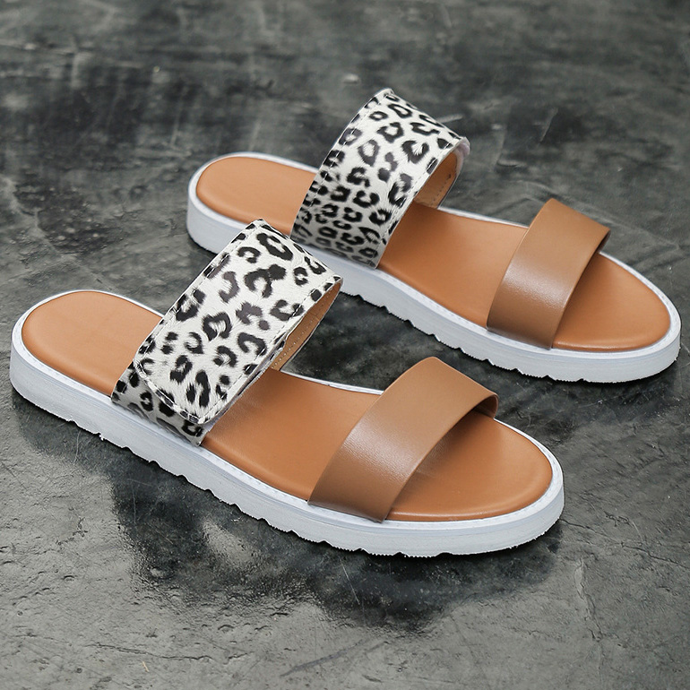 White accessories,Leopard accessories,Leopard White Falt Open Toe Sliders