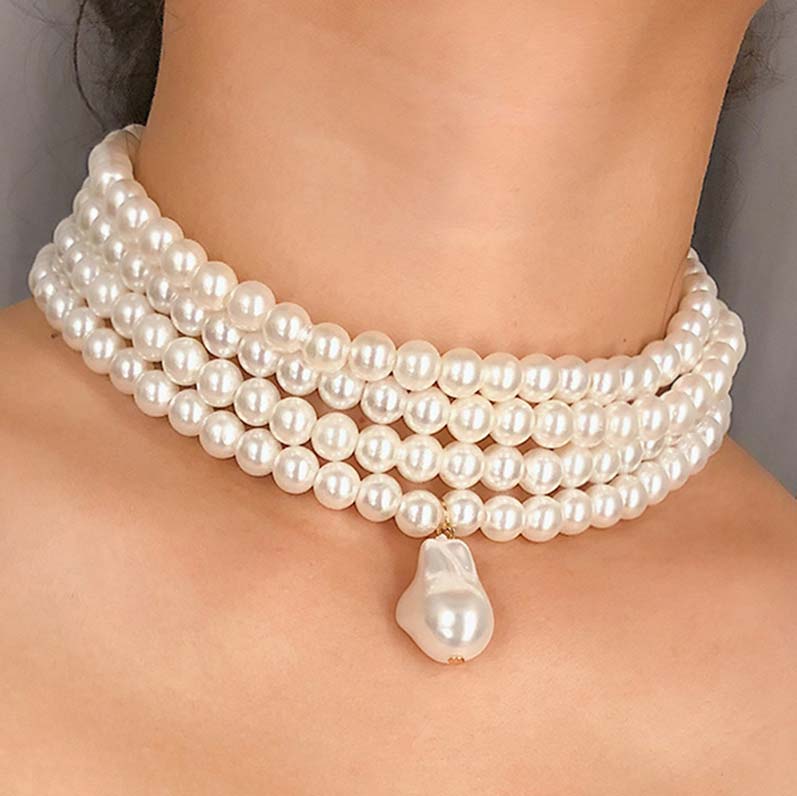 White jewelry,Other jewelry,Layered Deisgn Pearl Detail White Necklace
