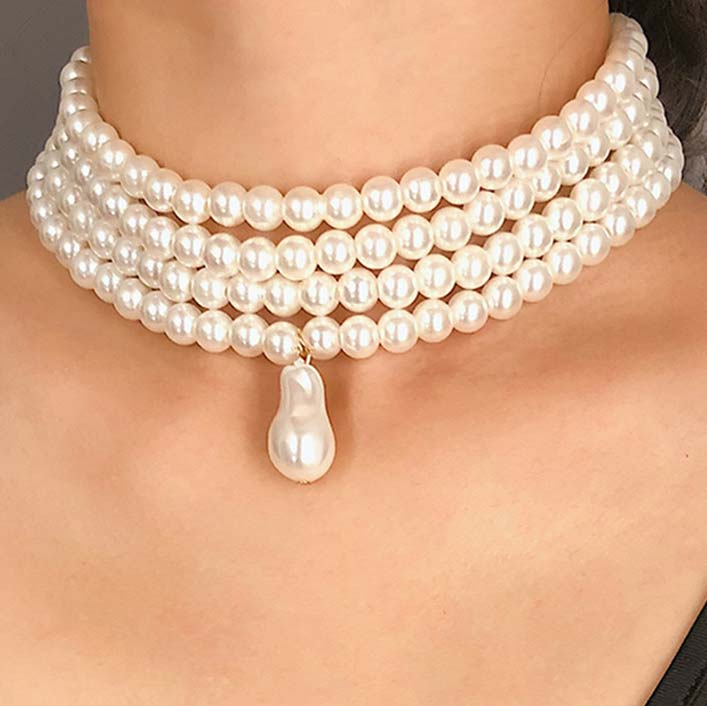 White jewelry,Other jewelry,Layered Deisgn Pearl Detail White Necklace