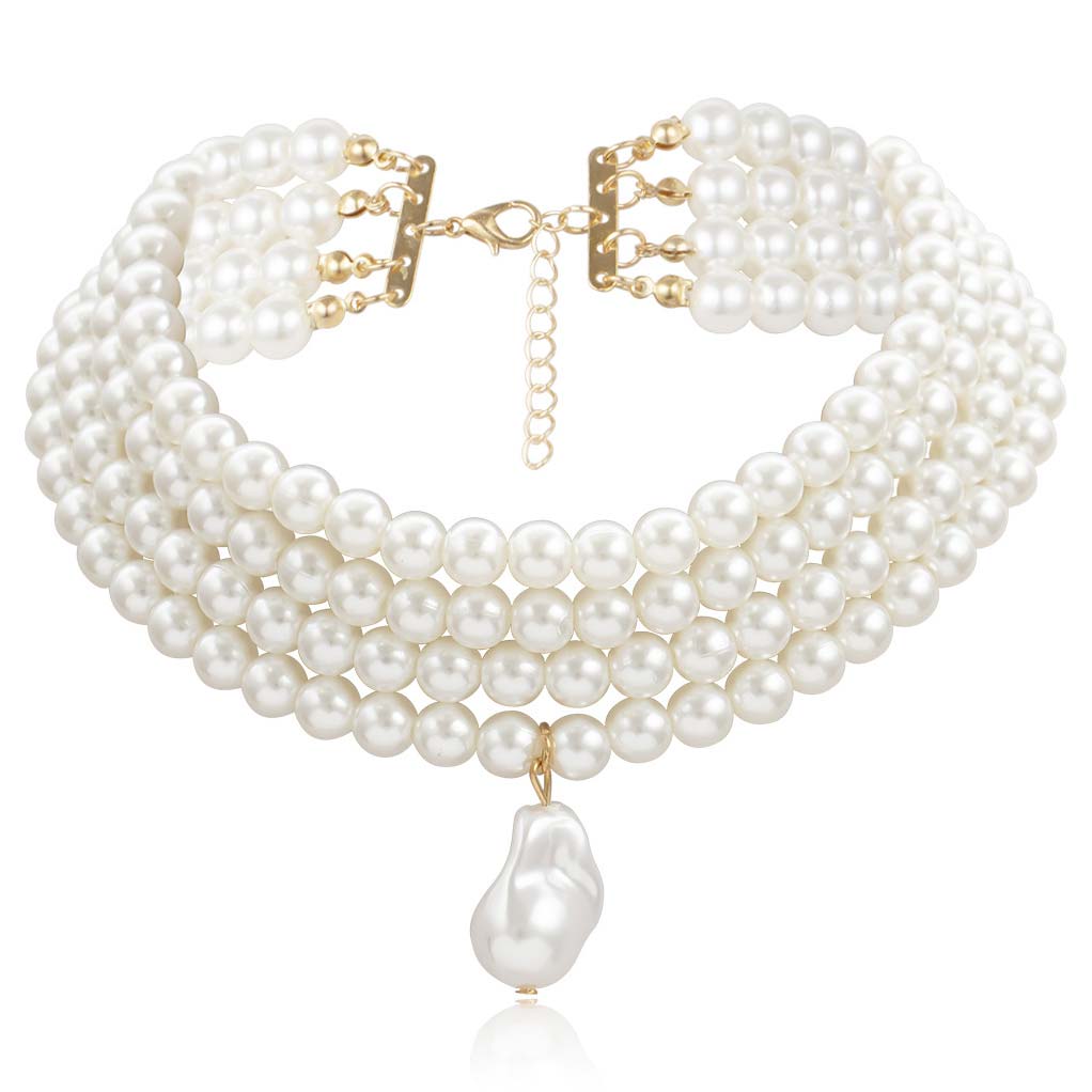 White jewelry,Other jewelry,Layered Deisgn Pearl Detail White Necklace