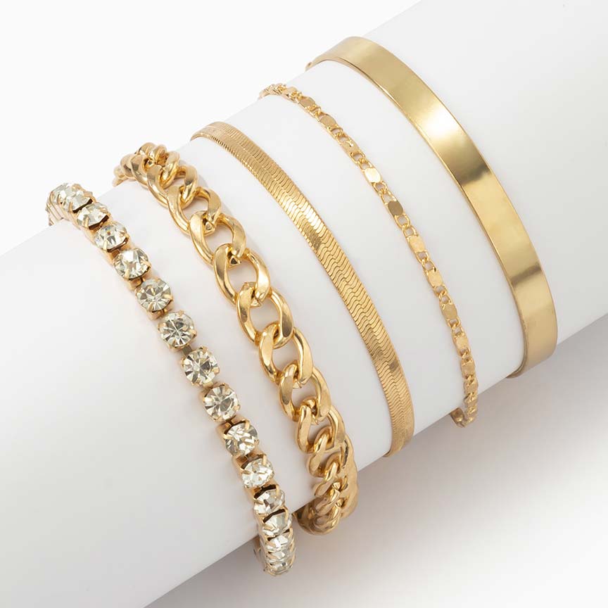 Gold jewelry,Other jewelry,Chain Rhinestone Layered Design Gold Bracelet Set