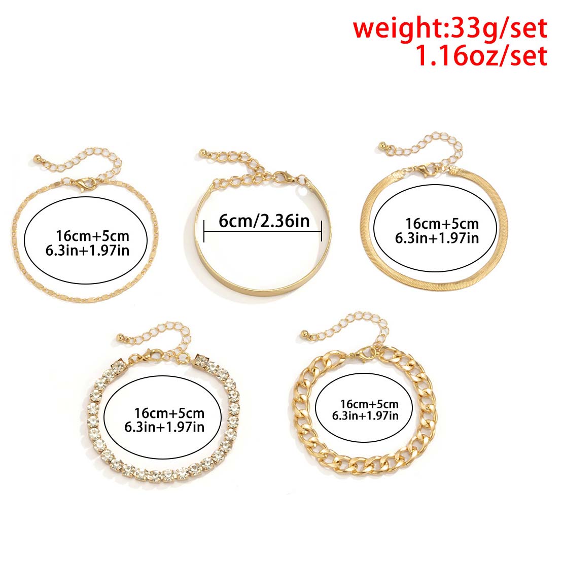 Gold jewelry,Other jewelry,Chain Rhinestone Layered Design Gold Bracelet Set