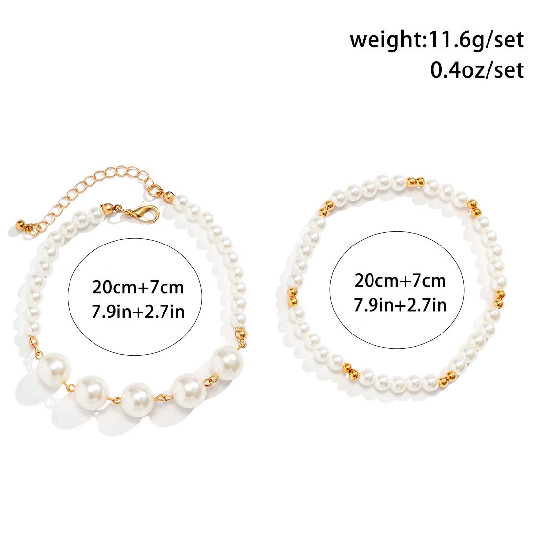 White jewelry,Other jewelry,Layered Design Pearl Detail White Anklet Set