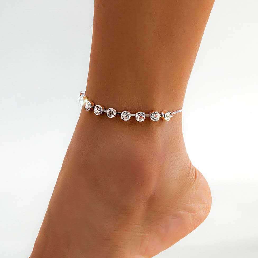 Silvery Copper Detail Geometric Pattern White Anklet