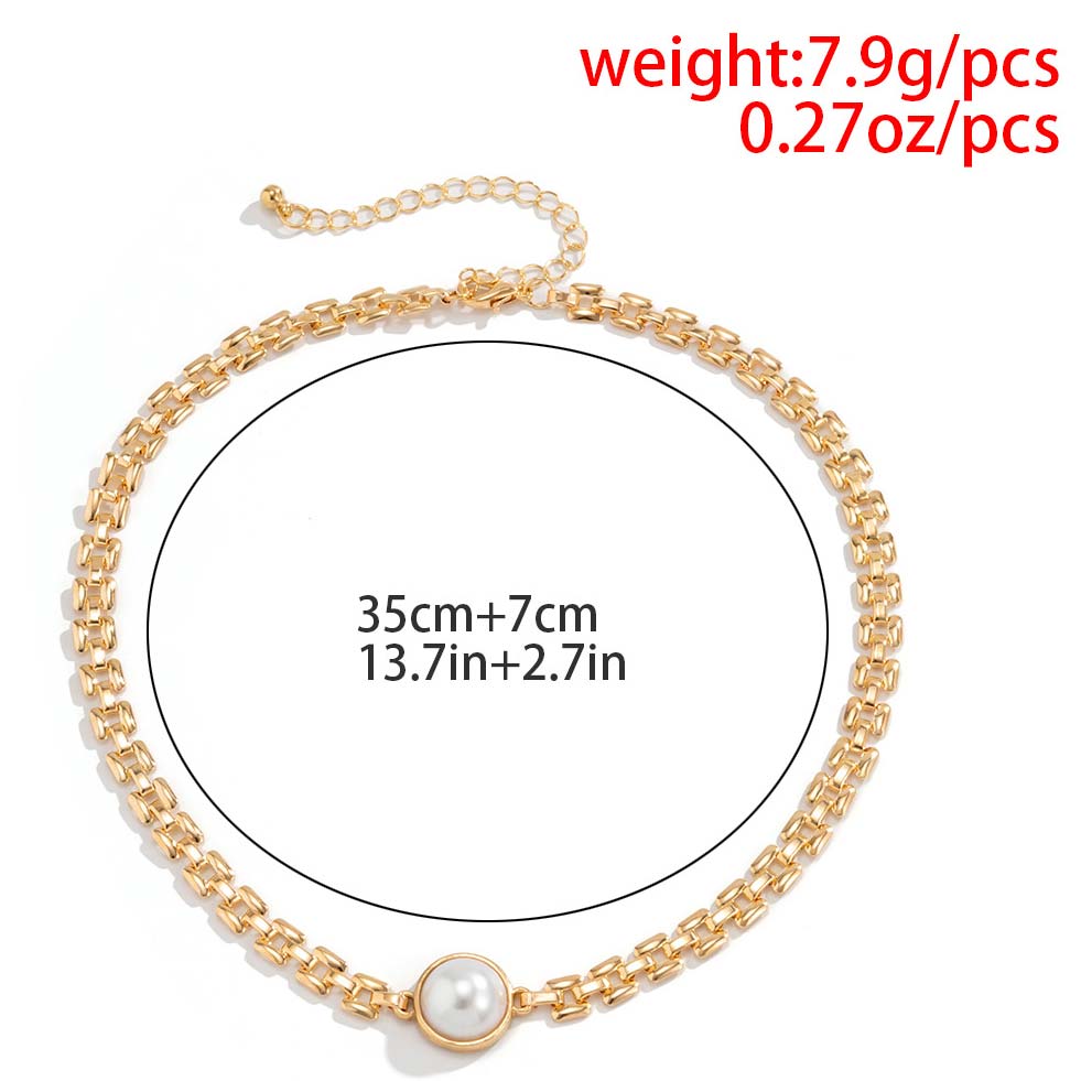 Gold jewelry,Other jewelry,Alloy Detail Retro Pearl Design Gold Necklace