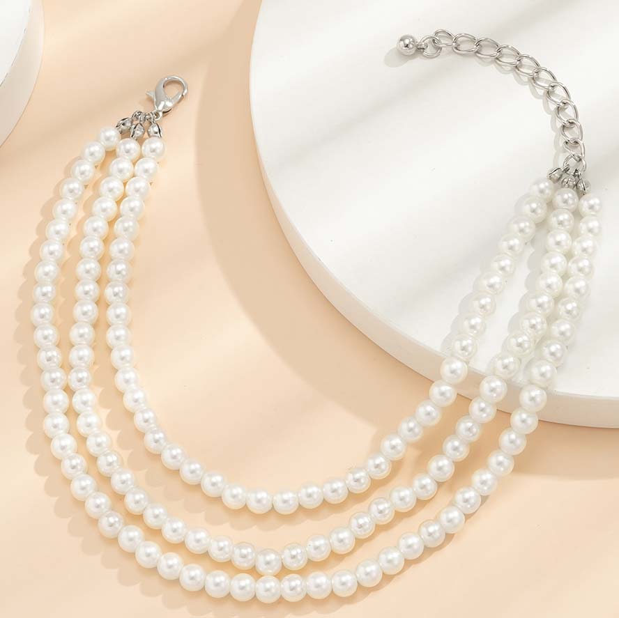 White jewelry,Other jewelry,Pearl Detail Layered Design White Anklet