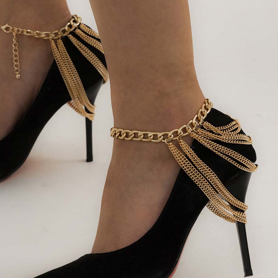 Gold jewelry,Other jewelry,Chain Design Layered Detail Gold Anklet