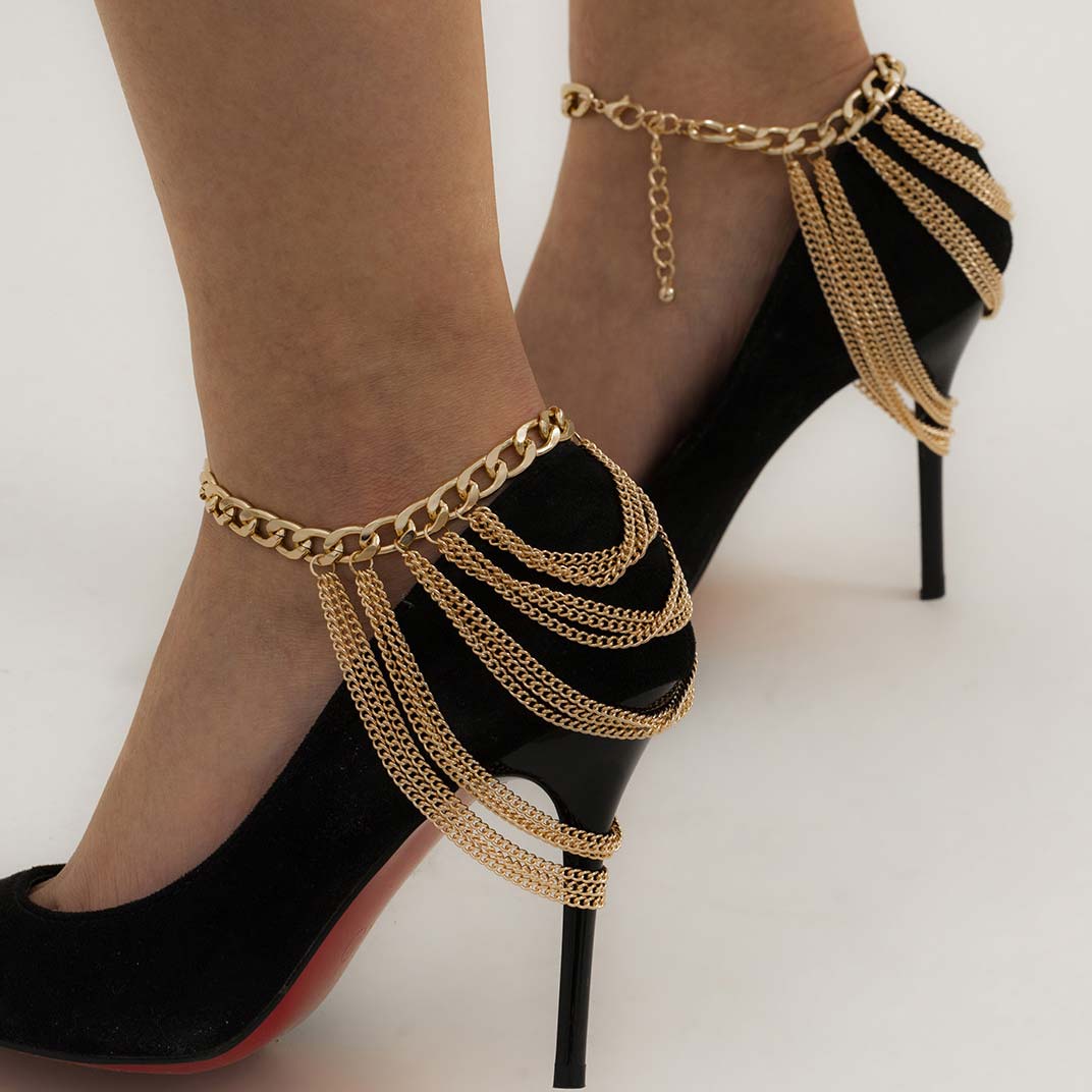 Gold jewelry,Other jewelry,Chain Design Layered Detail Gold Anklet