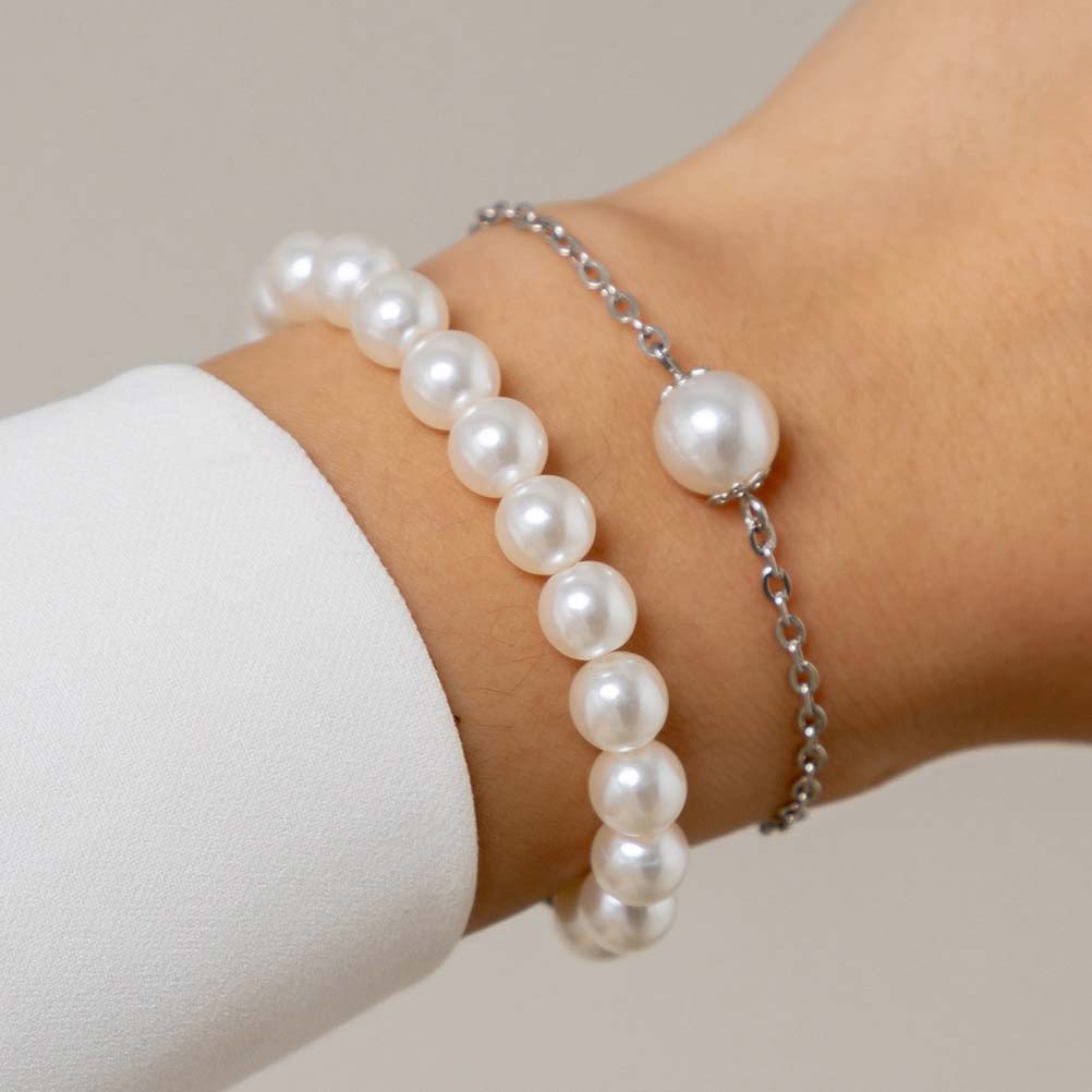 White jewelry,Geometric jewelry,White Pearl Detail Geometric Pattern Bracelet Set