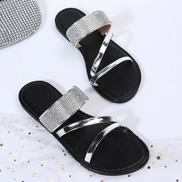 Silver accessories,Other accessories,Silver Rubber Detail Falt Open Toe Slippers