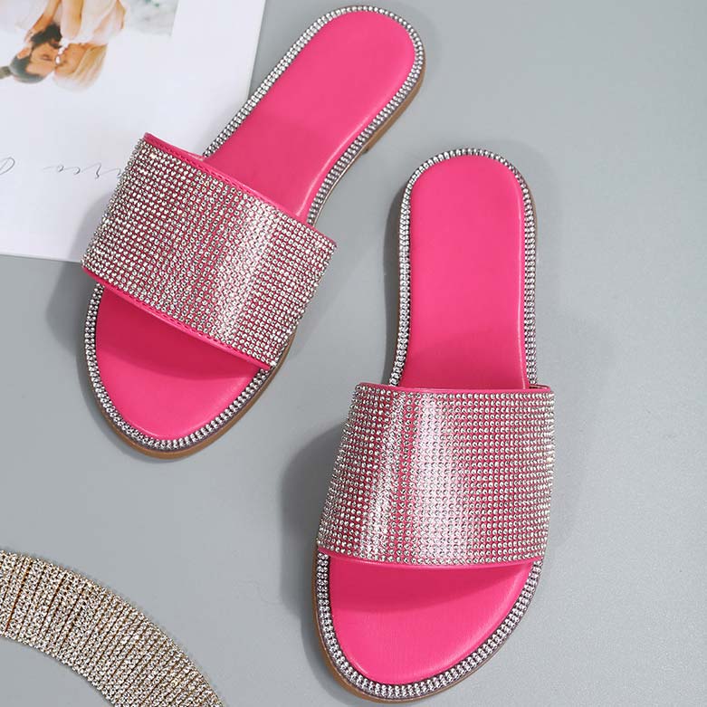 Pink accessories,Plain Color accessories,Pink Sepuins Falt Open Toe Slippers