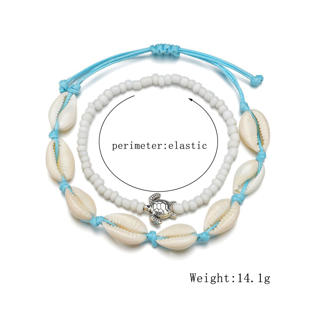 Round Layered Design White Anklet Set