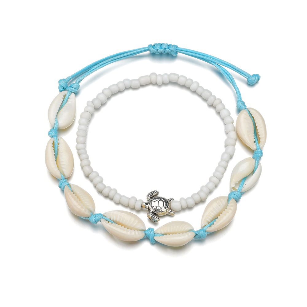Round Layered Design White Anklet Set